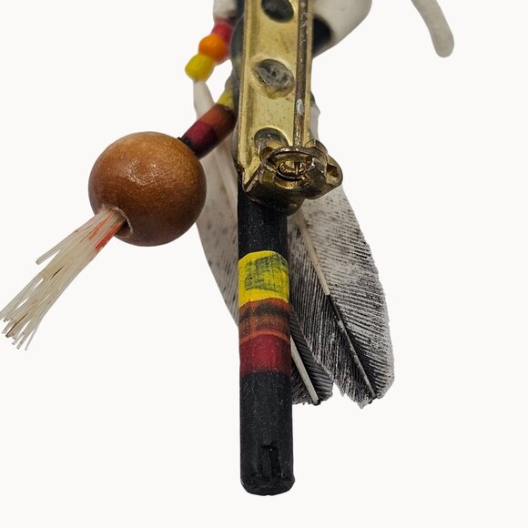 VTG Brooch Native American Feathered Boho Beaded Arrow Point Ethical Art to Wear - Picture 10 of 12